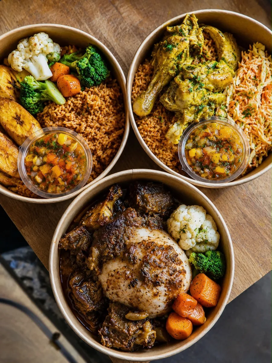 Take-Away-Bowls: Jollof Rice, Curry-Poulet und Schmortopf
